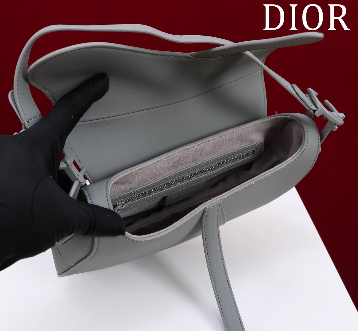 Saddle Bag with Strap Gray Ultramatte Calfskin